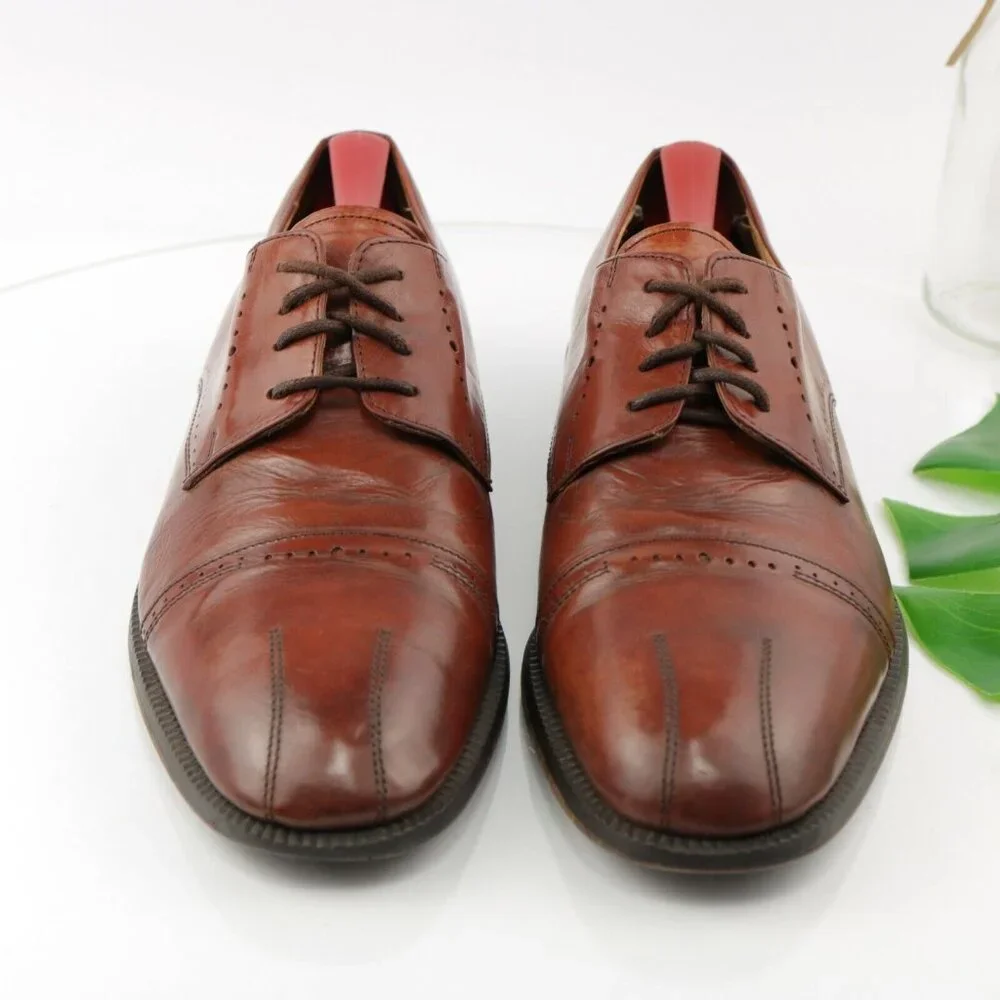 VTG Stanley Blacker Mens Oxford  Size 11.5 Red Leather Italy Handmade Dress Shoe - Picture 2 of 12